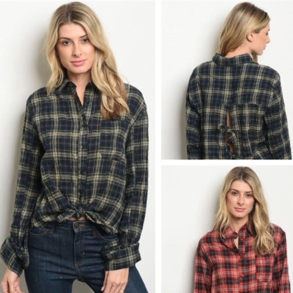 Super cute Red plaid tie back shirt